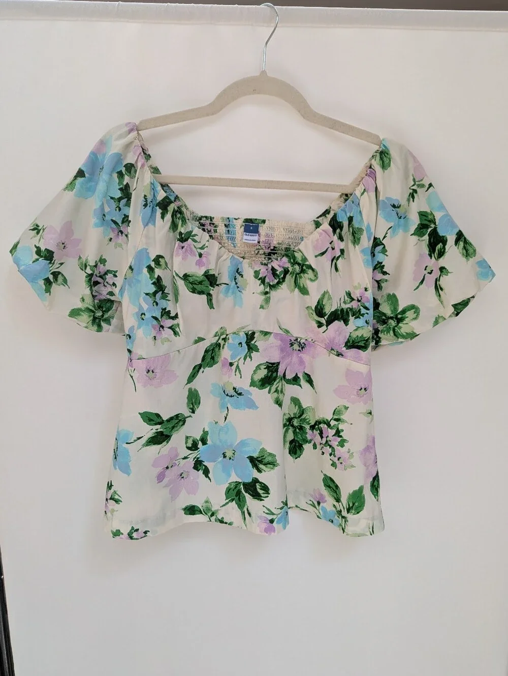 Old Navy Floral Puff Sleeve Baby Doll Blouse Top 100% Cotton Size Small